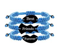 Zircobic Set de Pulseras de Amistad Azules Hechas a Mano 3 piezas con Grabado Láser Mejores Amigos Para Siempre en Acero Inoxidable, Set de Pulseras Puzzle en Forma de Corazón
