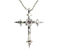 Zircon Cross Necklace, 18K Plated Silver Cross Faith Pendant Necklaces, Christian Cross Pendant Necklaces, Crystal Zircon Cross Necklace for Women, Crown of Thorns with Cross, Mother Day’s Gifts (C)