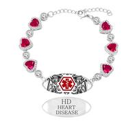 Zirconia Pulsera médica con corazón rojo, cadena ajustable, placa de alergia a penicilina grabada, diseño ligero e hipoalergénico para exteriores