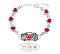 Zirconia Pulsera médica para Xarelto, corazón rojo, cadena ajustable, placa grabada en acero inoxidable, ligera para caminata y actividad ligera