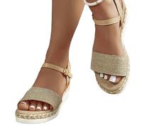 ZIRIA Sandalias de cuña de plataforma para mujer, sandalias de cáñamo con punta abierta para mujer, para exteriores, planas, zapatos casuales para mujer, Silver, 39 EU