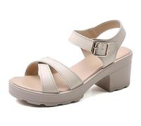 ZIRIA Sandalias de gladiador de tacón alto para mujer, cabeza abierta, sexy, tacón de bloque, zapatos de plataforma con hebilla de verano, talla 34-40