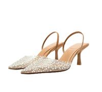 ZIRIA Sandalias de tacón alto con cabeza puntiaguda para mujer, albaricoque, 38 EU