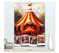 Zirkus. Manege frei! Willkommen im nostalgischen Wunderland (hochwertiger Premium Wandkalender 2026 DIN A2 hoch), Kunstdruck in Hochglanz: Schöne Vintage-Illustrationen aus der bunten Zirkuswelt