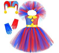 Zirkus Outfit FüR Karneval Mädchen-Zirkusclown-Kostümkleid mit Rock für Rollenspiele,Partys,Aufführungen,Halloween-Kostüm, azul, 6-7 ans