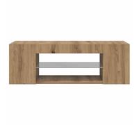 ZIRLANLV Moderno Soporte para TV con Estante de Vidrio Templado, Consola Multimedia de Almacenamiento Abierta con Luces LED, Centro de Entretenimiento para Sala de Estar y Dormitorio (Robles