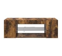 ZIRLANLV Moderno Soporte para TV con Estante de Vidrio Templado, Consola Multimedia de Almacenamiento Abierta con Luces LED, Centro de Entretenimiento para Sala de Estar y Dormitorio (Roble Ahumado)