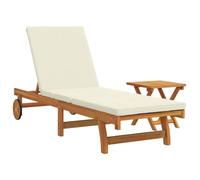 ZIRLANLV Tumbona de Madera Maciza de Acacias, Silla Reclinable Plegable (Opcional con/sin Mesa y cojín) con Respaldo Ajustable, Ruedas, para Jardín, Piscina, Patio (Blanco Crema #17)