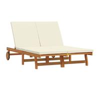 ZIRLANLV Tumbona de Madera Maciza de Acacias, Silla Reclinable Plegable (Opcional con/sin Mesa y cojín) con Respaldo Ajustable, Ruedas, para Jardín, Piscina, Patio (Blanco Crema #07)