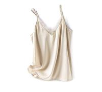 ZIRONG Camiseta Sin Mangas Verano,Damas Encaje V Cuello Satén Camisola Verano Seda Fresca Sin Mangas Camisa De Tanque Casual Ropa Diaria, Compras, Tops Debajo De Los Trajes, L