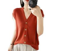 ZIRONG Suéter Chaleco Sin Mangas Mujer,Jersey Sin Mangas con Botones Y Cuello En V Rojo Óxido De Mezcla De Lana/Jersey De Punto con Chaleco Sin Mangas para Mujer/ Camisetas Sin Mangas con Suéter In