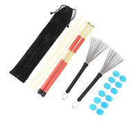 Zisemeil Juego de baquetas, cepillo retráctil, amortiguador de goma, instrumento musical para tocar juegos de batería, palos de madera de arce 5A, caña de bambú, 12 amortiguadores blandos, bolsa de