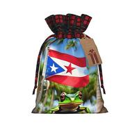 ZISHAK Banderas de Puerto Rico con diseño de rana y palmeras encantadoras bolsas de regalo de Navidad, bolsas de regalo reutilizables para todas las ocasiones