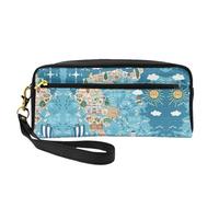 ZISHAK Bolsa de maquillaje portátil con estampado botánico de hierbas florales, diseño fácil de viajar, mini bolsa de maquillaje versátil, Mapa de Grecia, Talla única