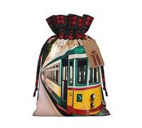 ZISHAK Bolsa de regalo con cordón de arpillera con diseño de tranvía de Lisboa, versátil bolsa de regalo de arte de tela para festividades