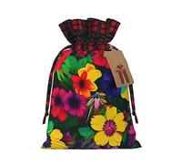 ZISHAK Bolsa de regalo con cordón de arpillera con patrón de flores de arco iris: una bolsa de regalo reutilizable de arpillera de Navidad para todas tus necesidades
