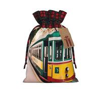 ZISHAK Bolsa de regalo con cordón de arpillera con patrón de tranvía de Lisboa: una bolsa de regalo reutilizable de arpillera de Navidad para todas tus necesidades