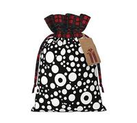 ZISHAK Bolsa de regalo con cordón de arpillera de lunares blancos y negros, versátil bolsa de regalo de arte de tela para festividades