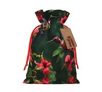 ZISHAK Bolsa de regalo con cordón de arpillera delicada con diseño de colibríes, flores rojas, hibisco, bolsa de regalo de tela artesanal, perfecta para Navidad