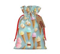 ZISHAK Bolsa de regalo con cordón de arpillera delicada con patrón de helado y gofre, bolsa de regalo de tela artesanal, perfecta para Navidad