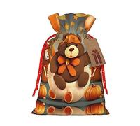 ZISHAK Bolsa de regalo con cordón de arpillera delicada de oso de Acción de Gracias, bolsa de regalo de tela artesanal, perfecta para Navidad