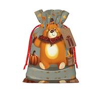 ZISHAK Bolsa de regalo con cordón de arpillera delicada de osos de Acción de Gracias, bolsa de regalo de tela artesanal, perfecta para Navidad