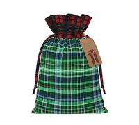 ZISHAK Bolsa de regalo con cordón de arpillera escocesa azul y verde: una bolsa de regalo reutilizable de arpillera de Navidad para todas tus necesidades