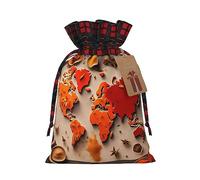 ZISHAK Bolsa de regalo con diseño de mapa del mundo hecho de especias, exquisita tela de arpillera con cordón, versátil bolsa de regalo de arte para festividades