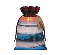 ZISHAK Bolsa de regalo de arpillera con cordón de ajuste de puesta de sol y amanecer con olas del mar del océano: una bolsa de regalo reutilizable de arpillera de Navidad para todas tus necesidades
