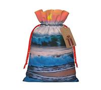 ZISHAK Bolsa de regalo de arpillera con cordón de ajuste de puesta de sol y amanecer con olas del océano, bolsa de regalo de Navidad ideal para regalos delicados