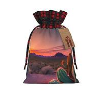 ZISHAK Bolsa de regalo de arpillera con cordón, diseño de cactus y desierto, puesta de sol, una bolsa de regalo reutilizable de Navidad para todas tus necesidades
