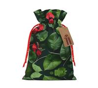 ZISHAK Bolsa de regalo de hojas de vegetación con flores de hibisco, delicada arpillera con cordón, bolsa de regalo de tela artesanal, perfecta para Navidad