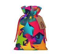 ZISHAK Bolsa de regalo de Navidad con cordón de estrellas arcoíris con atractivo rústico, para todas tus necesidades de regalo