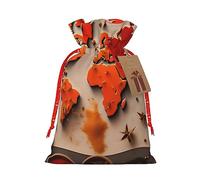 ZISHAK Bolsa de regalo de Navidad con cordón de mapa del mundo hecho de especias con atractivo rústico, para todas tus necesidades de regalo