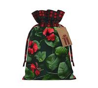 ZISHAK Bolsa de regalo de tela con hojas de vegetación con flores de hibisco, estilo delicado para ocasiones especiales, ideal para festivales y aniversarios