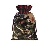 ZISHAK Bolsas de regalo de Navidad con cordón de camuflaje, banderas estadounidenses, bolsas de regalo reutilizables para todas las ocasiones