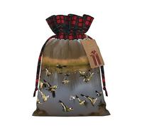 ZISHAK Bolsas de regalo de Navidad con cordón para caza, patos salvajes voladores, bolsas de regalo reutilizables para todas las ocasiones