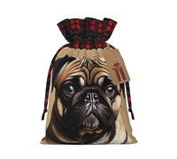 ZISHAK Bolsas de regalo de Navidad con cordón para perros carlino, bolsas de regalo reutilizables para todas las ocasiones, Perros pug, 1 count (Pack of 1)