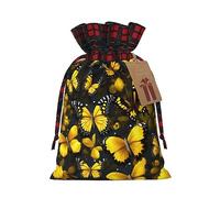 ZISHAK Bolsas de regalo de Navidad con diseño de mariposas amarillas, con cordón ajustable, bolsas de regalo reutilizables para todas las ocasiones
