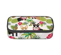 ZISHAK Colorido estuche de tela Oxford de alta capacidad con cremallera, color pastel, rosa, azul, morado, el organizador de escritorio definitivo para la oficina, Corgi Hawaiian Tropical Summer Piña,