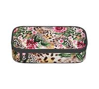 ZISHAK Estuche de tela Oxford con cremallera y textura étnica tribal africana, el organizador de escritorio definitivo para la oficina, Rosa con estampado de leopardo y tigre, Talla única