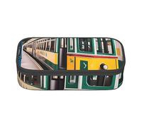 ZISHAK Estuche para lápices con fondo negro y rosa roja con fondo negro, estuche para lápices de maquillaje, bolsa de tela Oxford, organizador grande, Patrón de tranvía de Lisboa, Talla única