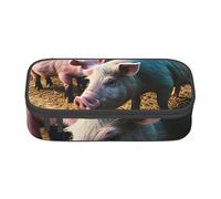 ZISHAK Estuche para lápices con fondo negro y rosa roja con fondo negro, estuche para lápices de maquillaje, bolsa de tela Oxford, organizador grande, Cerdos en la granja, Talla única