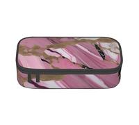 ZISHAK Estuche para lápices con patrón de mármol rosa y blanco, estuche para lápices de maquillaje, bolsa de tela Oxford, organizador grande, Patrón de mármol rosa y blanco, Talla única