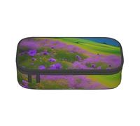 ZISHAK Estuche para lápices con patrón de mármol rosa y blanco, estuche para lápices de maquillaje, bolsa de tela Oxford, organizador grande, Nature Purple Flowers Meadow Mountain Scenic, Talla única