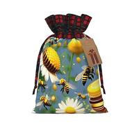 ZISHAK Flying Bees Daisy Honey encantadoras bolsas de regalo de Navidad con cordón, bolsas de regalo reutilizables para todas las ocasiones