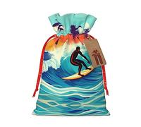 ZISHAK Hawaiian Surfer On - Bolsa de regalo de arpillera ondulada con cordón, bolsa de regalo de tela artesanal perfecta para Navidad