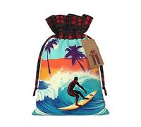 ZISHAK Hawaiian Surfer On - Bolsas de regalo de Navidad con cordón ondulado y encantador, bolsas de regalo reutilizables para todas las ocasiones