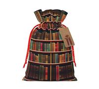 ZISHAK Library Bookshelf Book Delicate Burlap Drawstring Gift Bag - Bolsa de regalo de tela artesanal perfecta para Navidad