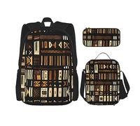 ZISHAK Mochila de tela de barro africano con estampado tribal ligero, bolsa de almuerzo aislada, traje de tres piezas, mochila de día